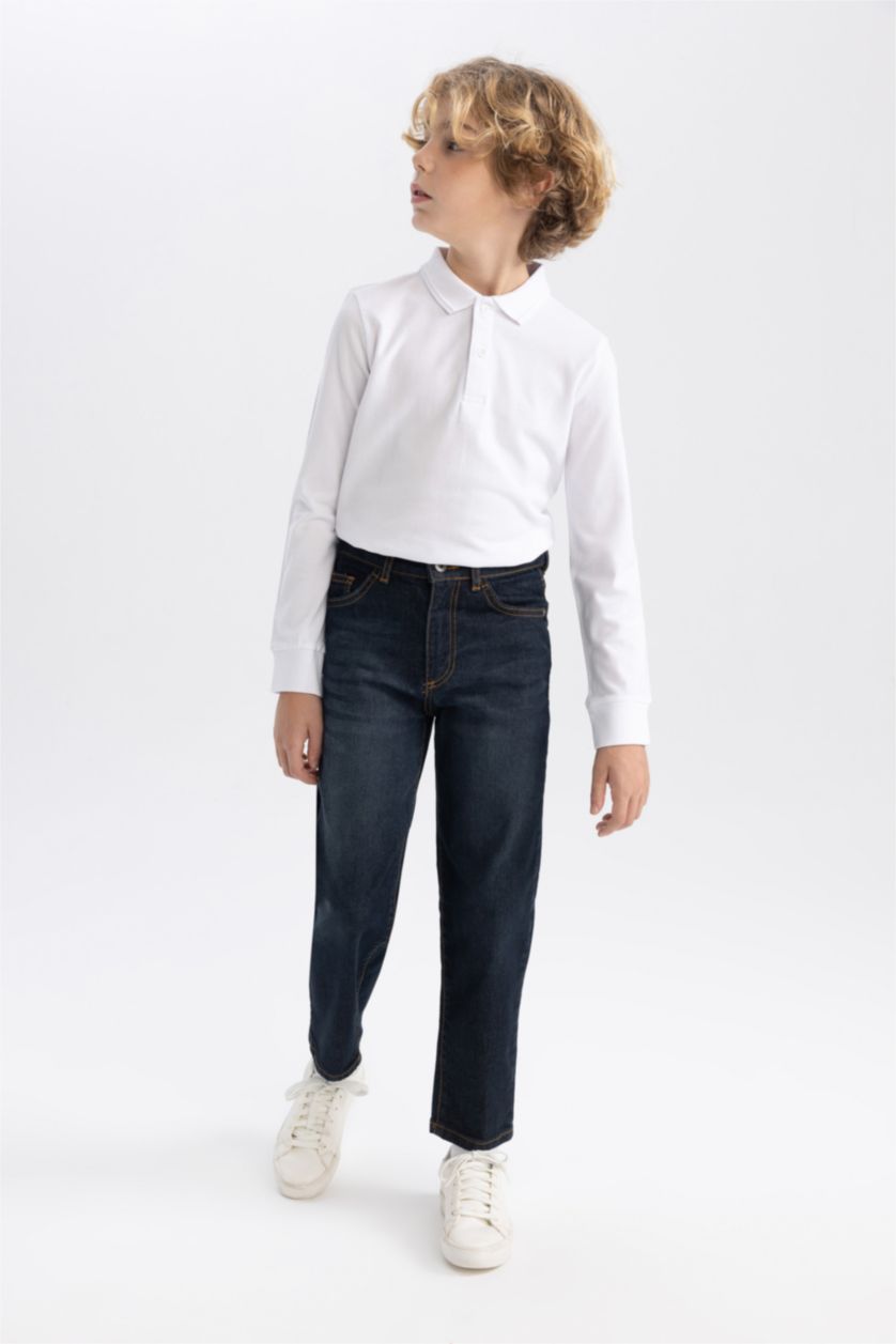 أولادي أزرق غامق بنطلون اولادي قصة فضفاضة جينز