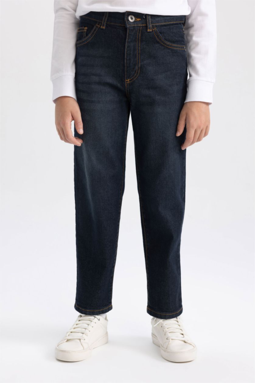 أولادي أزرق غامق بنطلون اولادي قصة فضفاضة جينز