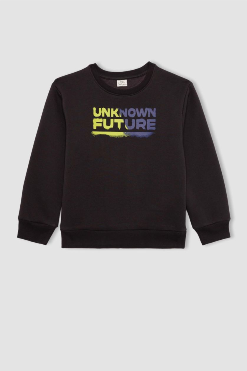 BOYS & TEENS Dark Anthracite Boy Crew Neck Printed Thick Sweatshirt