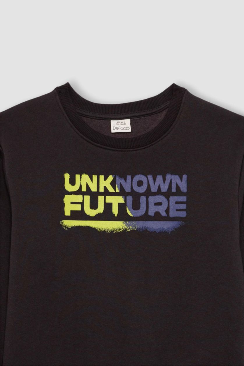 BOYS & TEENS Dark Anthracite Boy Crew Neck Printed Thick Sweatshirt