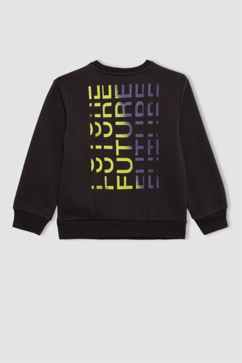 BOYS & TEENS Dark Anthracite Boy Crew Neck Printed Thick Sweatshirt