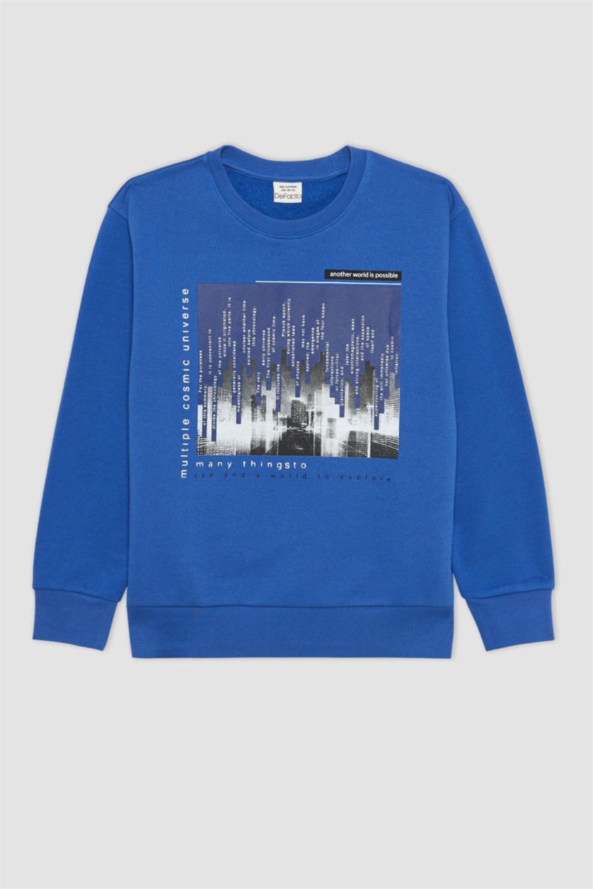 BOYS & TEENS Royal Boy Crew Neck Printed Thick Sweatshirt
