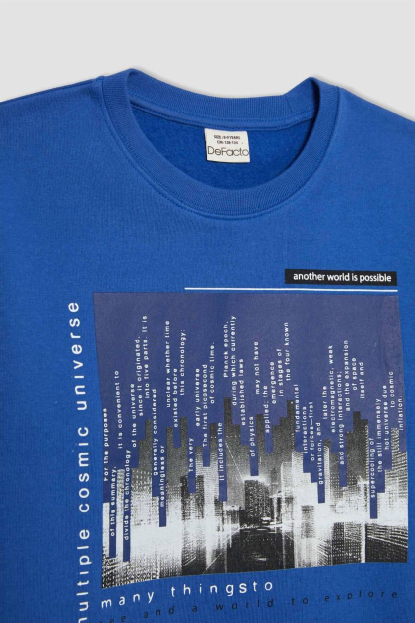 BOYS & TEENS Royal Boy Crew Neck Printed Thick Sweatshirt