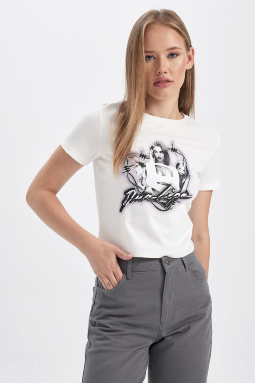 Жіночий Кремовий Футболка з коротким рукавом приталеного крою мінімальний слоган Rıb для жінок