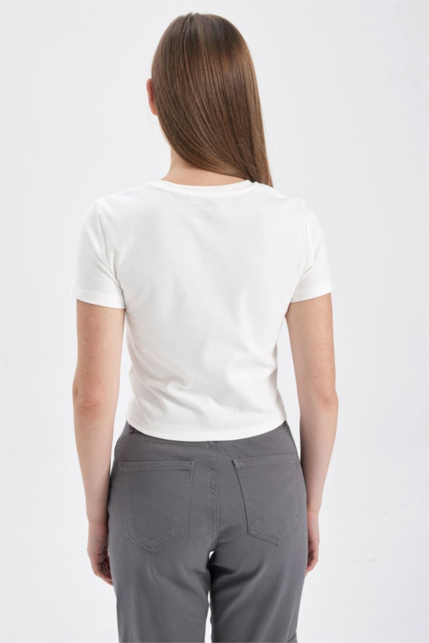 Жіночий Кремовий Футболка з коротким рукавом приталеного крою мінімальний слоган Rıb для жінок