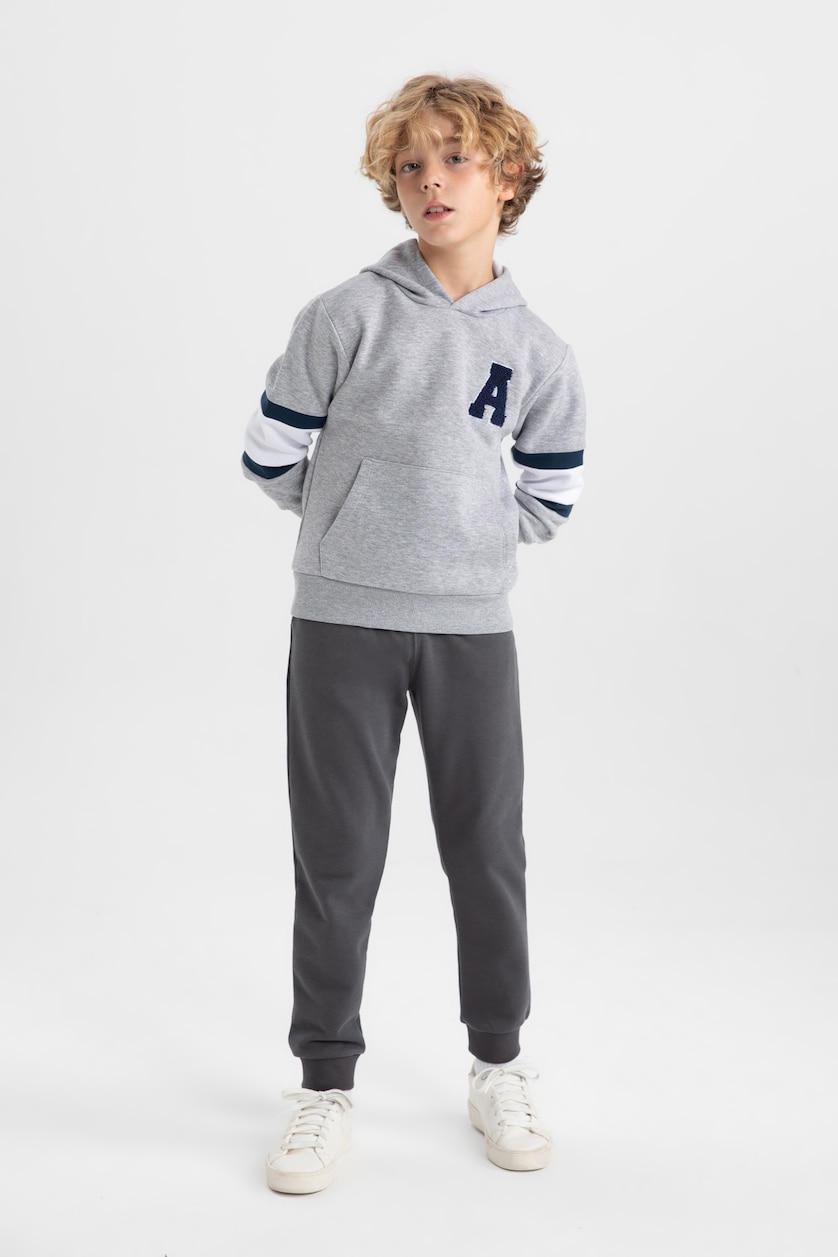 Erkek Çocuk - Genç Erkek Gri Melanj Erkek Çocuk Kapüşonlu Kalın Sweatshirt
