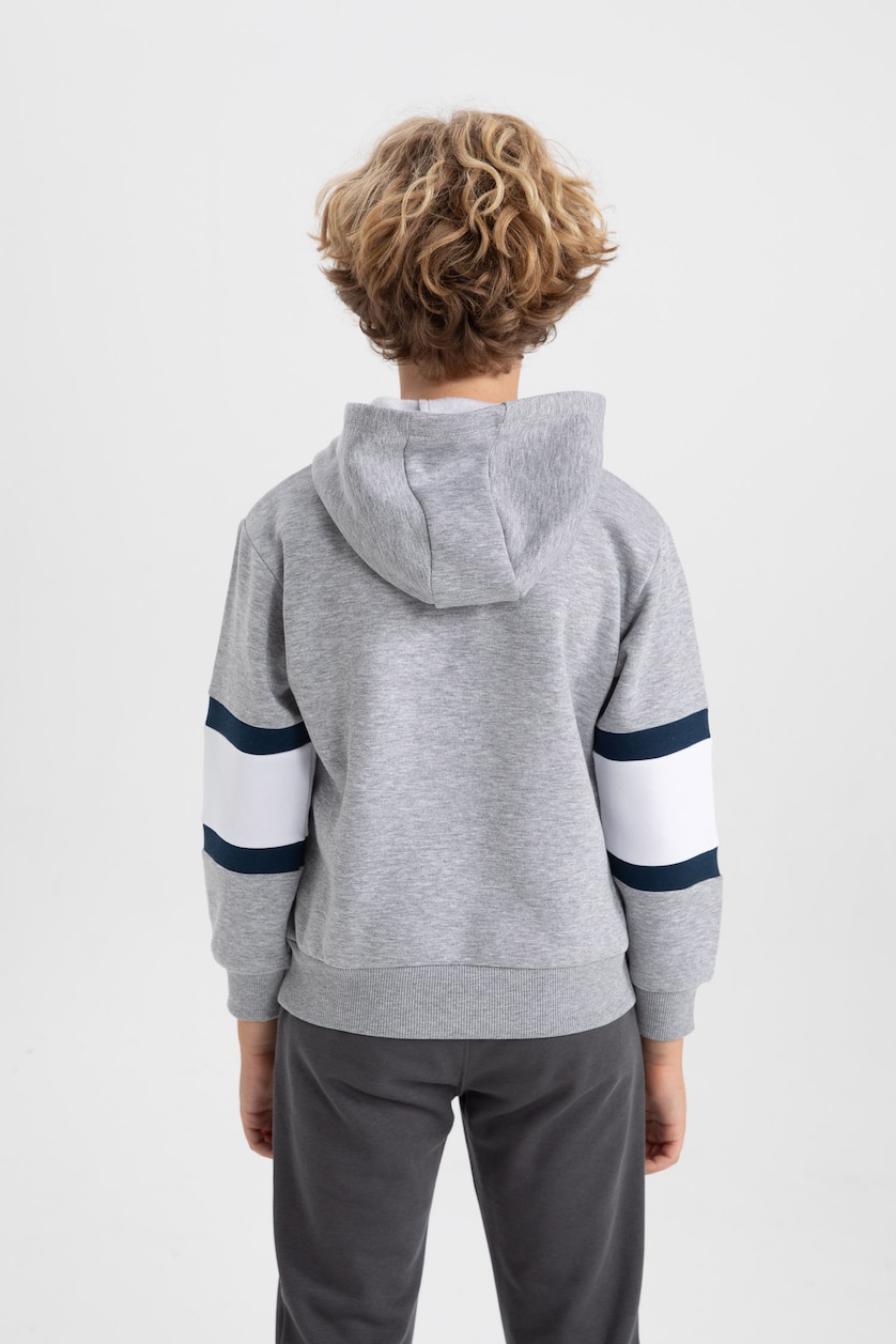 Erkek Çocuk - Genç Erkek Gri Melanj Erkek Çocuk Kapüşonlu Kalın Sweatshirt