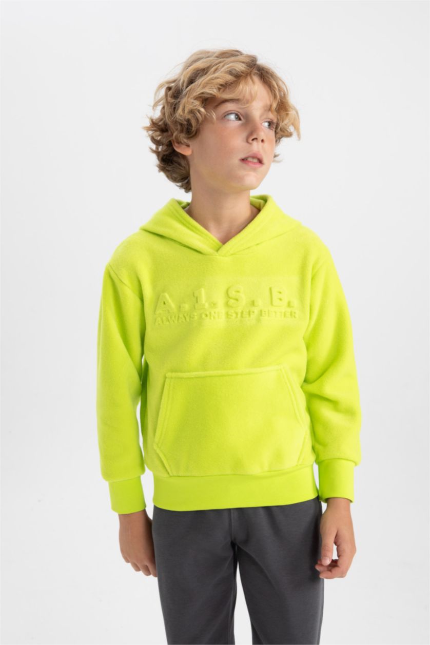 BOYS & TEENS Light Green Regular Fit Hooded Sweatshirt