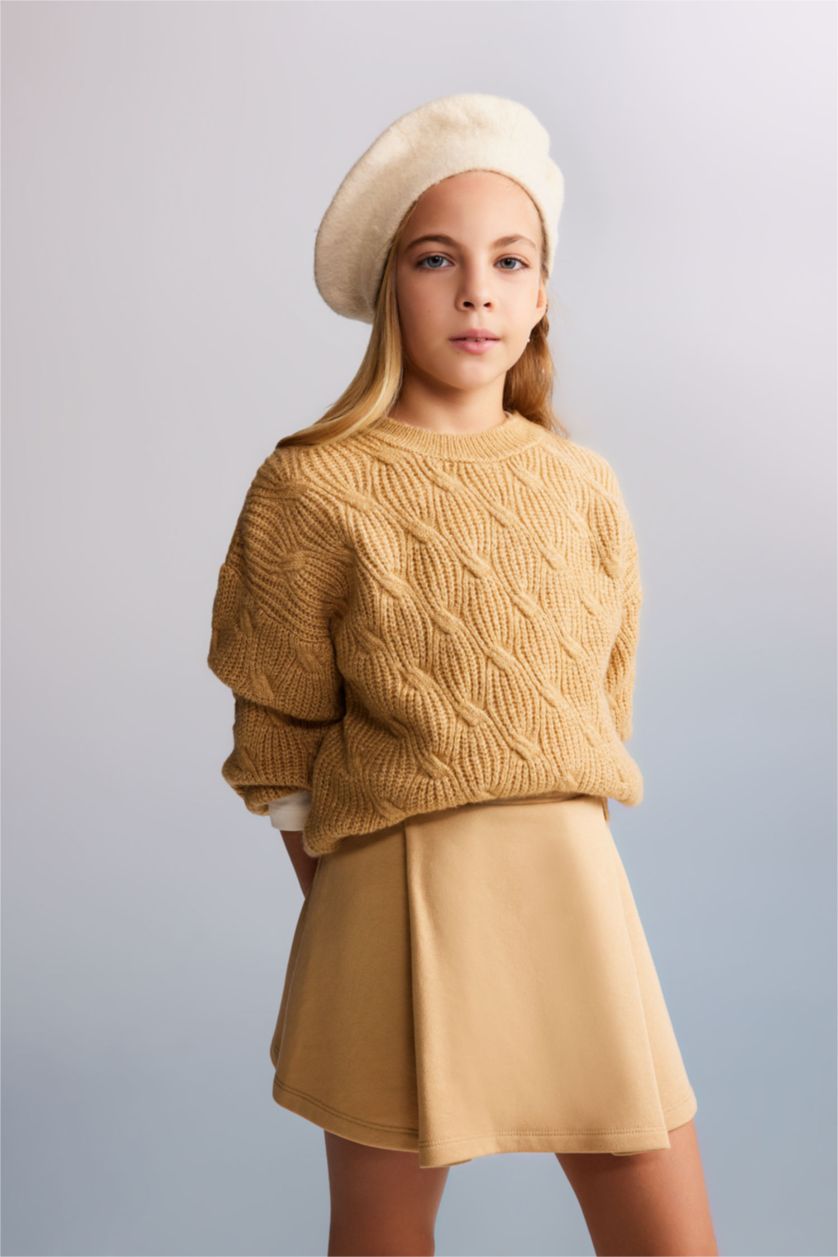 FILLES Beige Pull-Over Coupe Régulière Col Rond Pour Fille