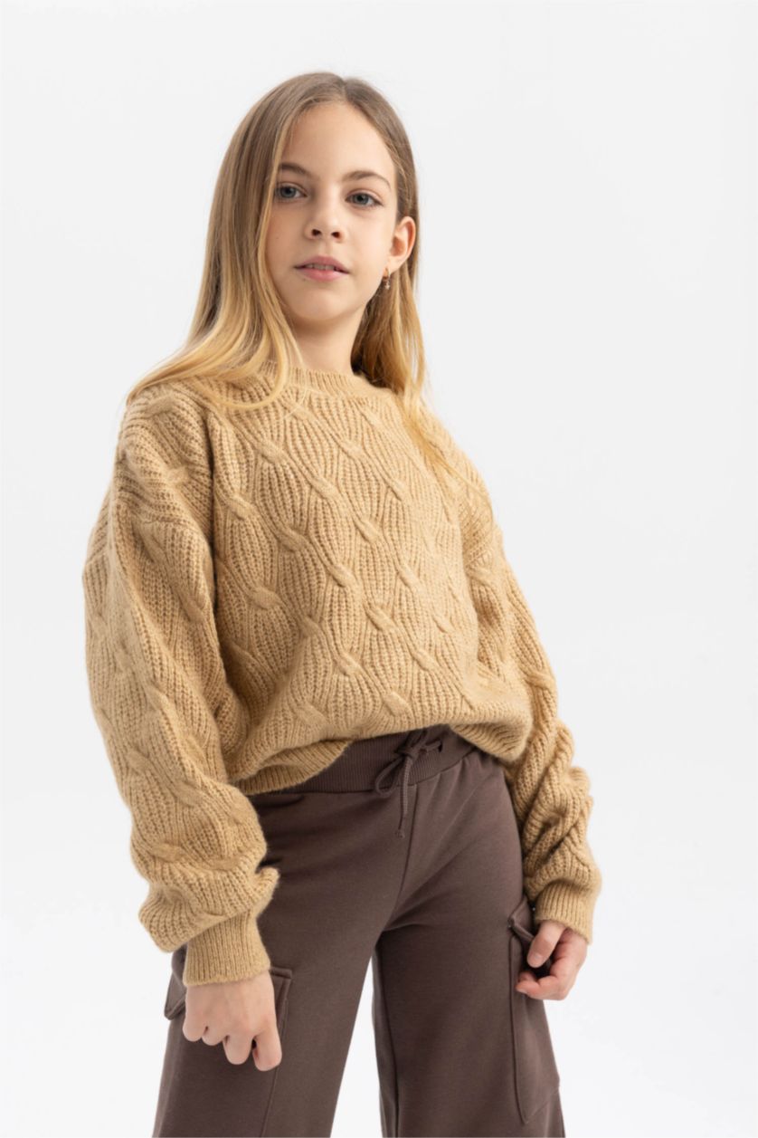 FILLES Beige Pull-Over Coupe Régulière Col Rond Pour Fille