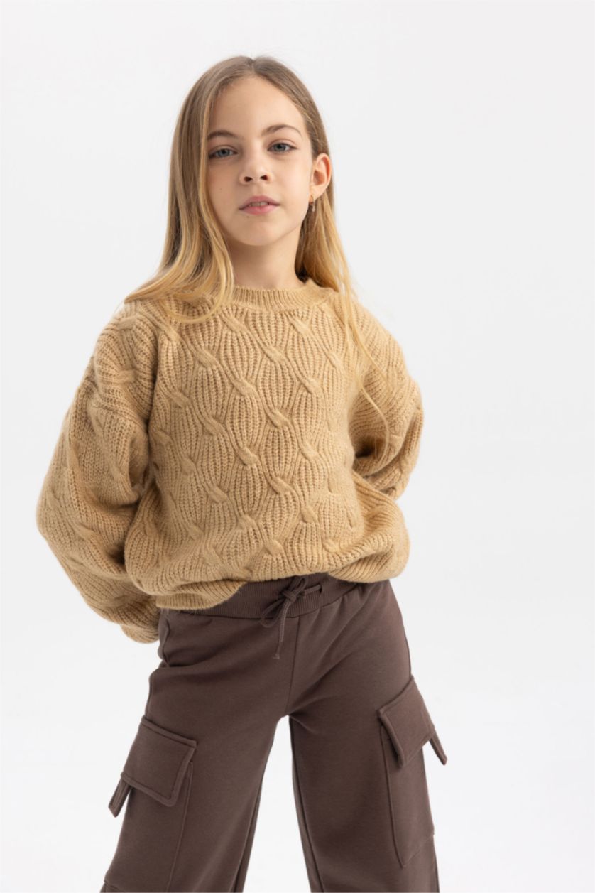 FILLES Beige Pull-Over Coupe Régulière Col Rond Pour Fille