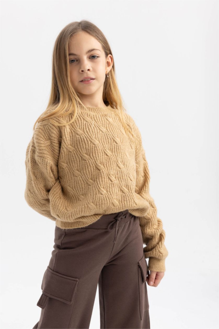 FILLES Beige Pull-Over Coupe Régulière Col Rond Pour Fille
