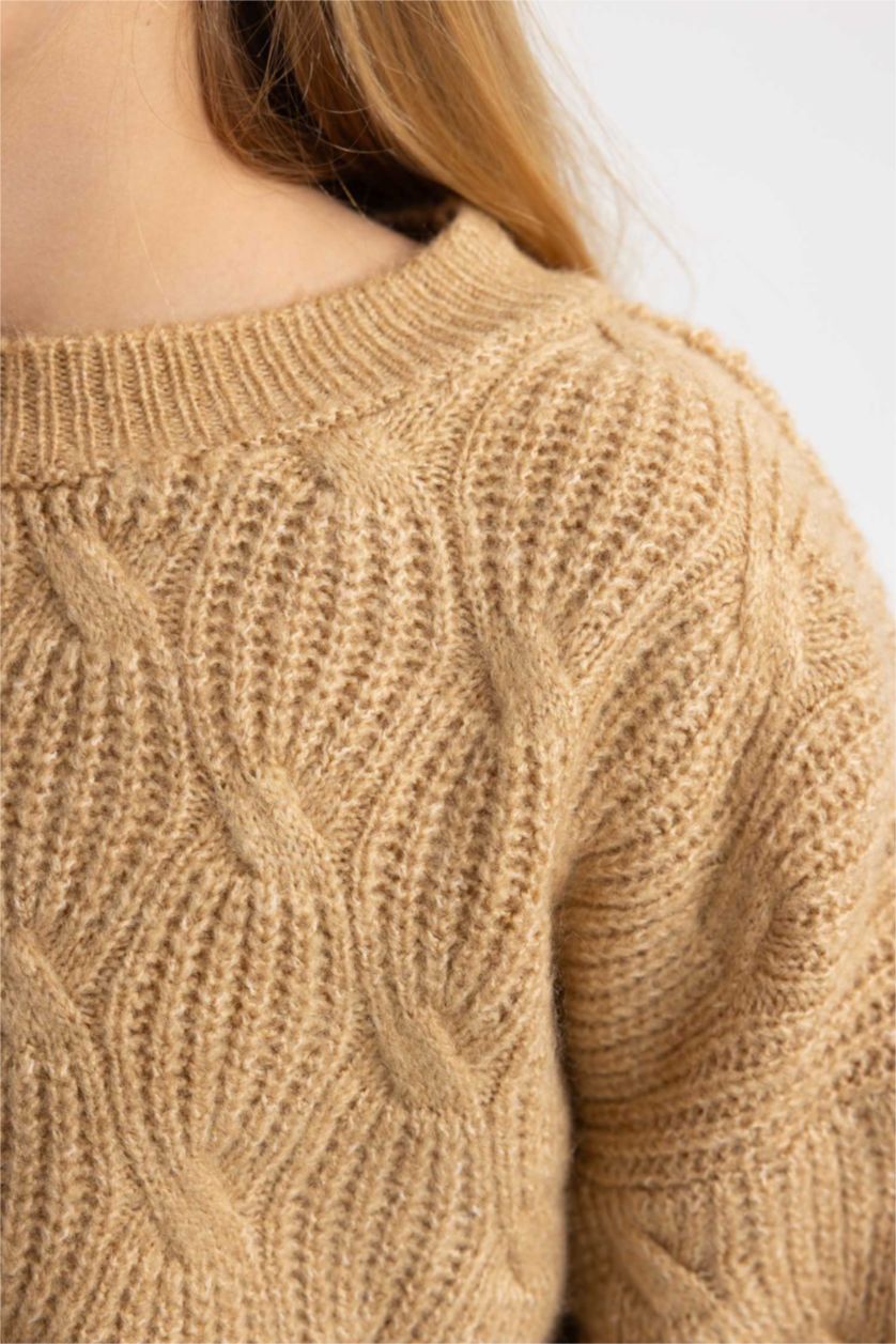 FILLES Beige Pull-Over Coupe Régulière Col Rond Pour Fille