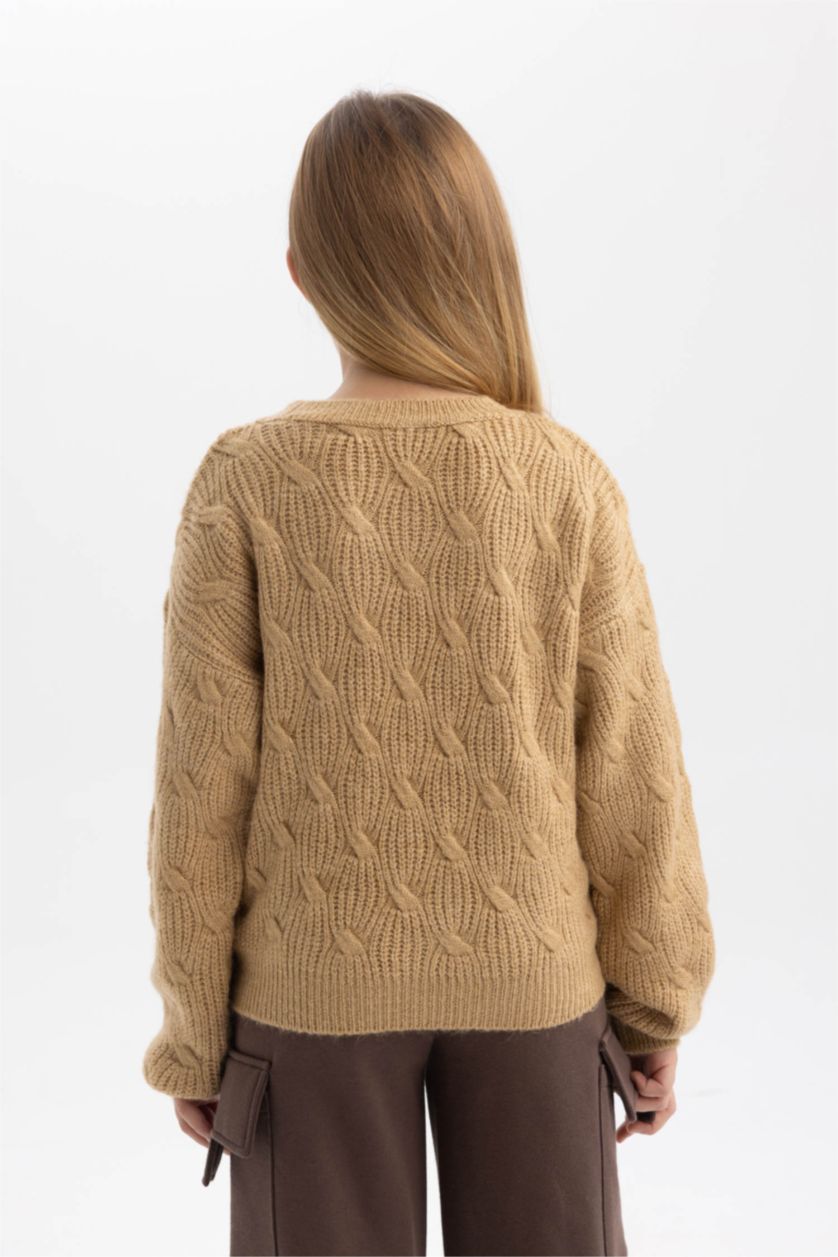 FILLES Beige Pull-Over Coupe Régulière Col Rond Pour Fille