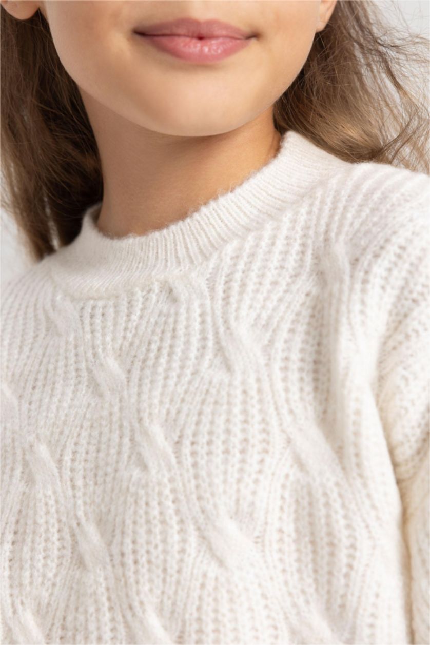 Девочки и подростки Бежевый Свитер стандартного кроя с круглым вырезом для девочек