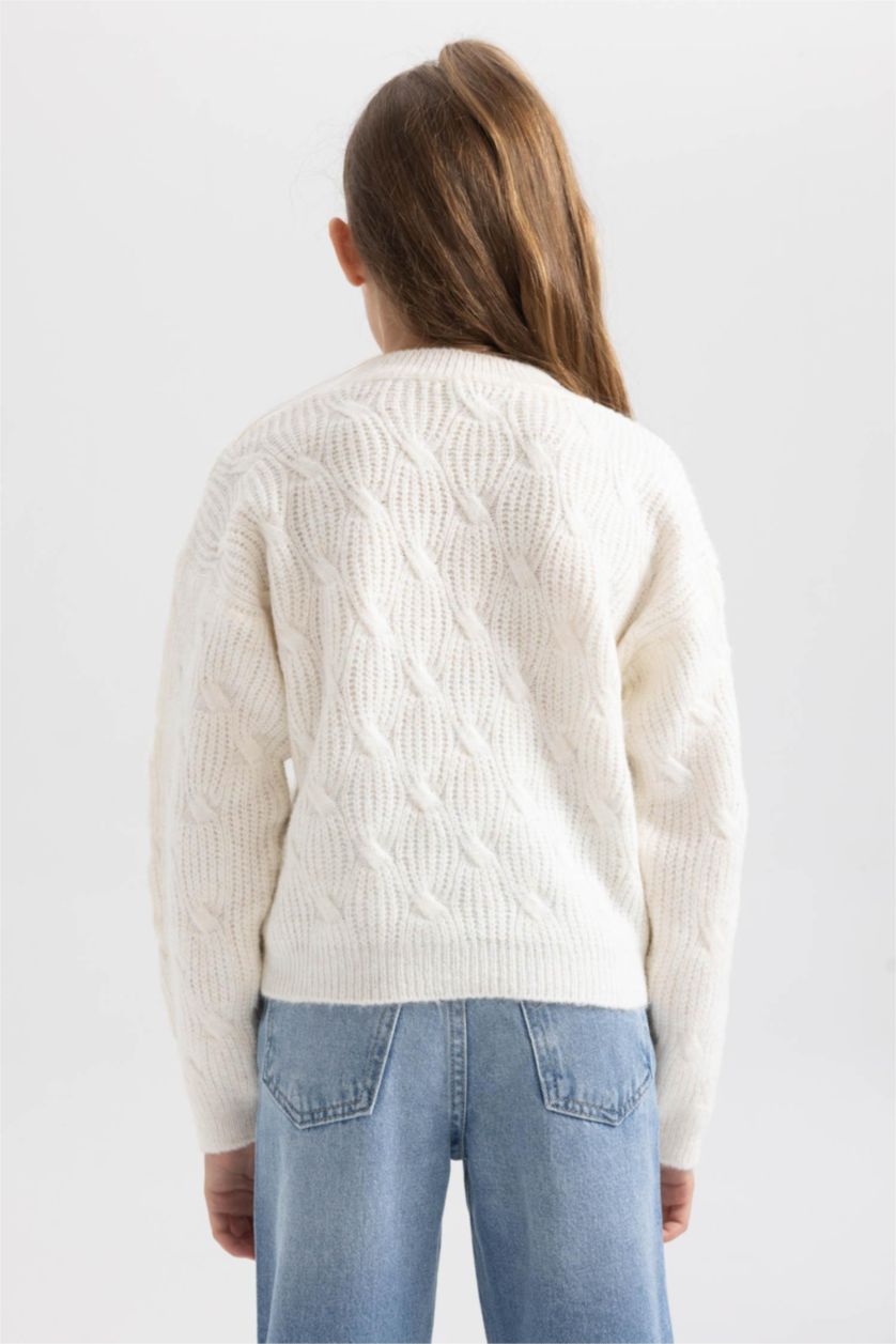 Девочки и подростки Бежевый Свитер стандартного кроя с круглым вырезом для девочек