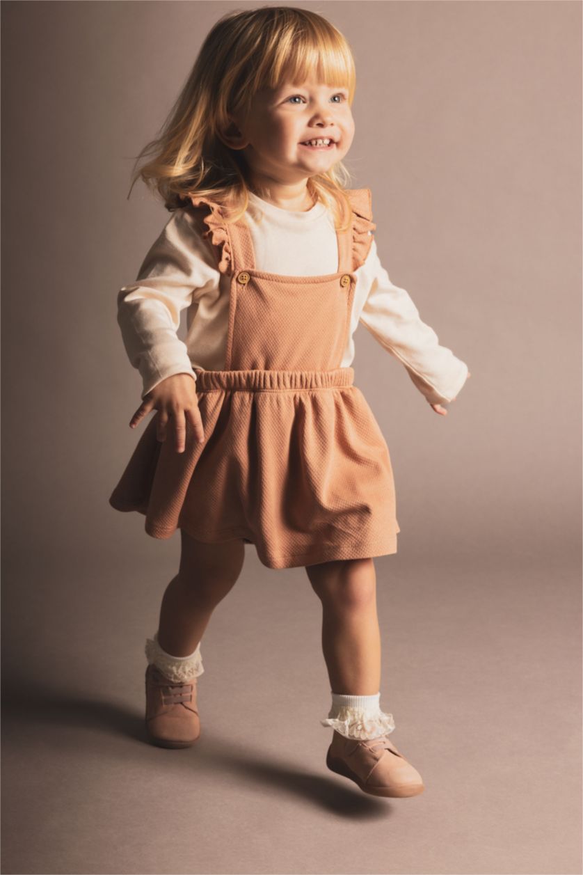 BABY GIRL Light Brown Baby Girl T-Shirt Salopet Dress Pantyhose 3 Piece Set