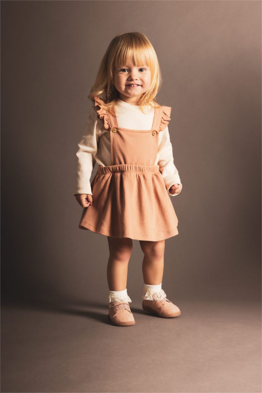 BABY GIRL Light Brown Baby Girl T-Shirt Salopet Dress Pantyhose 3 Piece Set