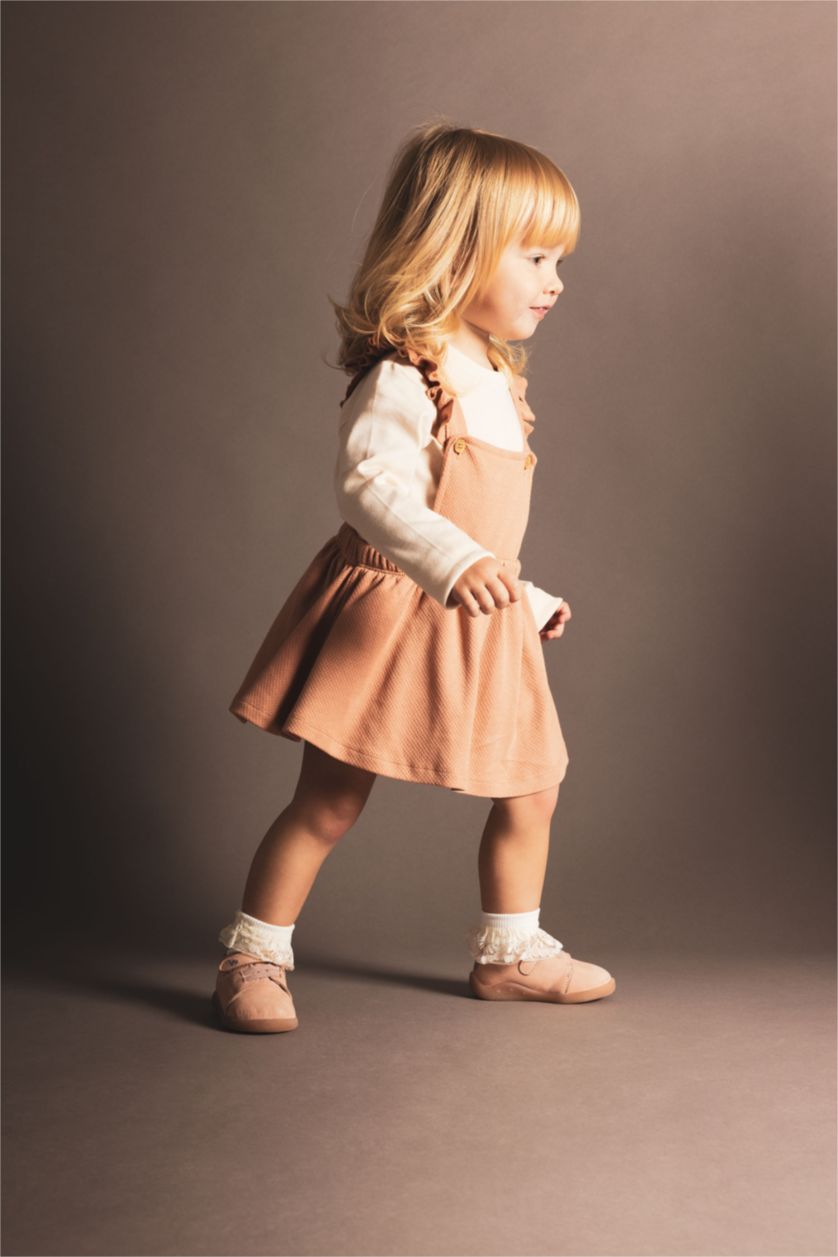 BABY GIRL Light Brown Baby Girl T-Shirt Salopet Dress Pantyhose 3 Piece Set