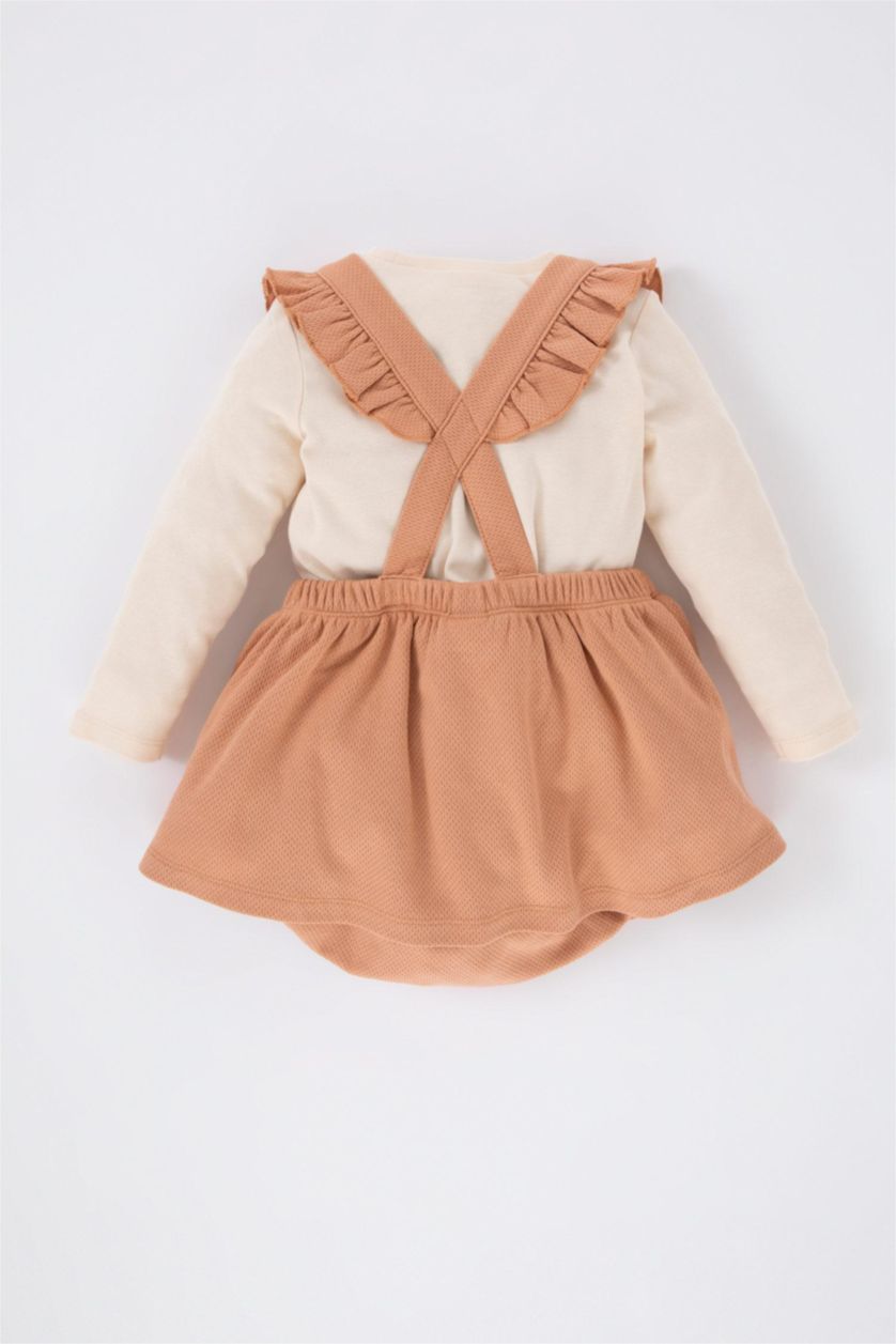 BABY GIRL Light Brown Baby Girl T-Shirt Salopet Dress Pantyhose 3 Piece Set