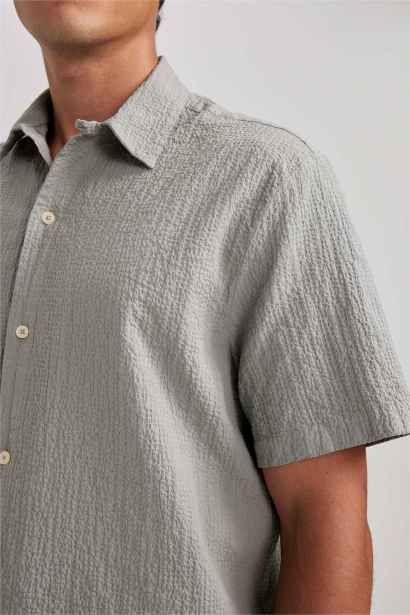 Erkek Açık Mavi Relax Fıt Kısa Kollu Gömlek