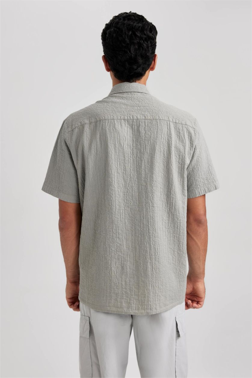 Erkek Açık Mavi Relax Fıt Kısa Kollu Gömlek