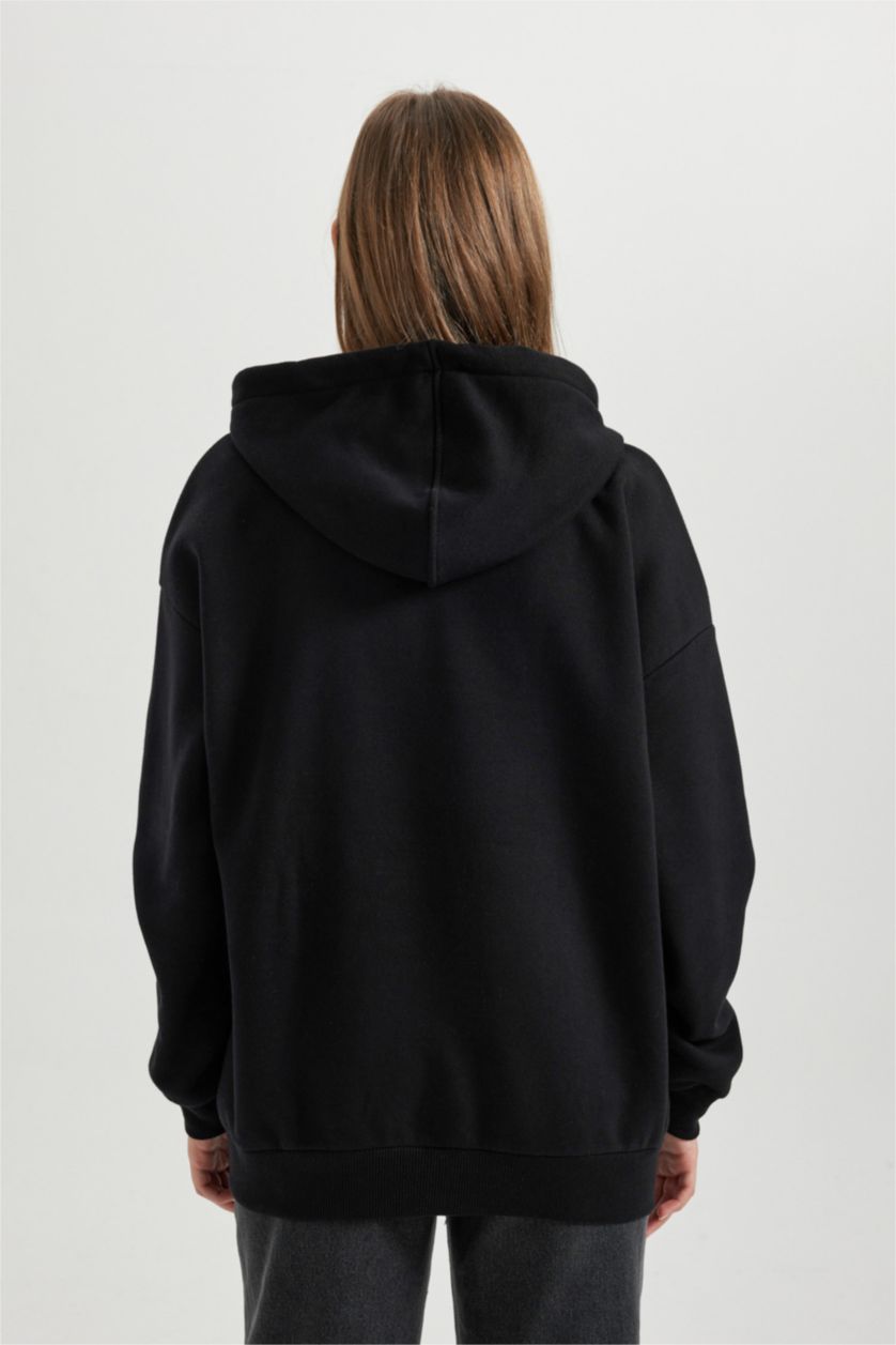 Жіночий Чорний Світшот оверсайз з капюшоном Rick and Morty з принтом з товстої тканини для жінок