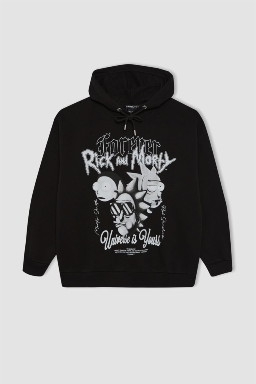 Жіночий Чорний Світшот оверсайз з капюшоном Rick and Morty з принтом з товстої тканини для жінок