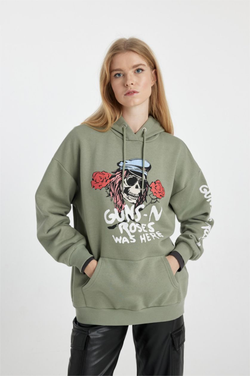 Kadın Yeşil Oversıze Kalın Kumaş Sweatshirt