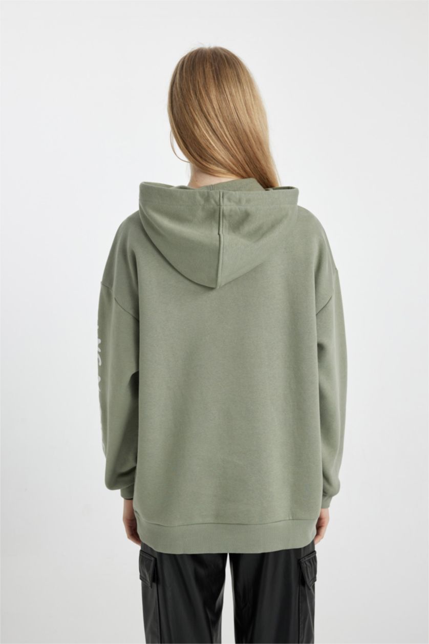 Kadın Yeşil Guns N' Roses Oversize Geniş Kalıp Kapüşonlu Kanguru Cepli Kalın Sweatshirt