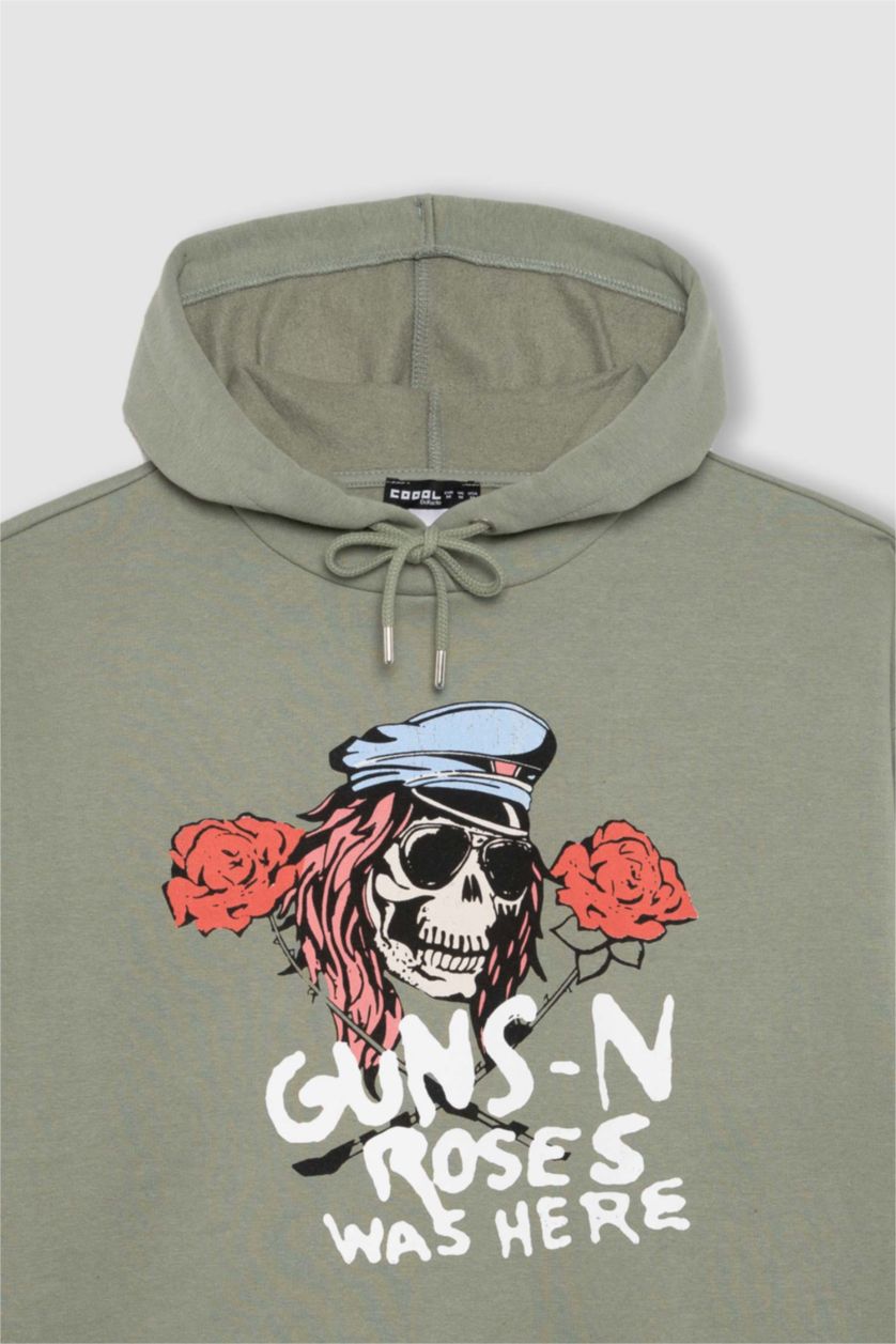 Kadın Yeşil Guns N' Roses Oversize Geniş Kalıp Kapüşonlu Kanguru Cepli Kalın Sweatshirt