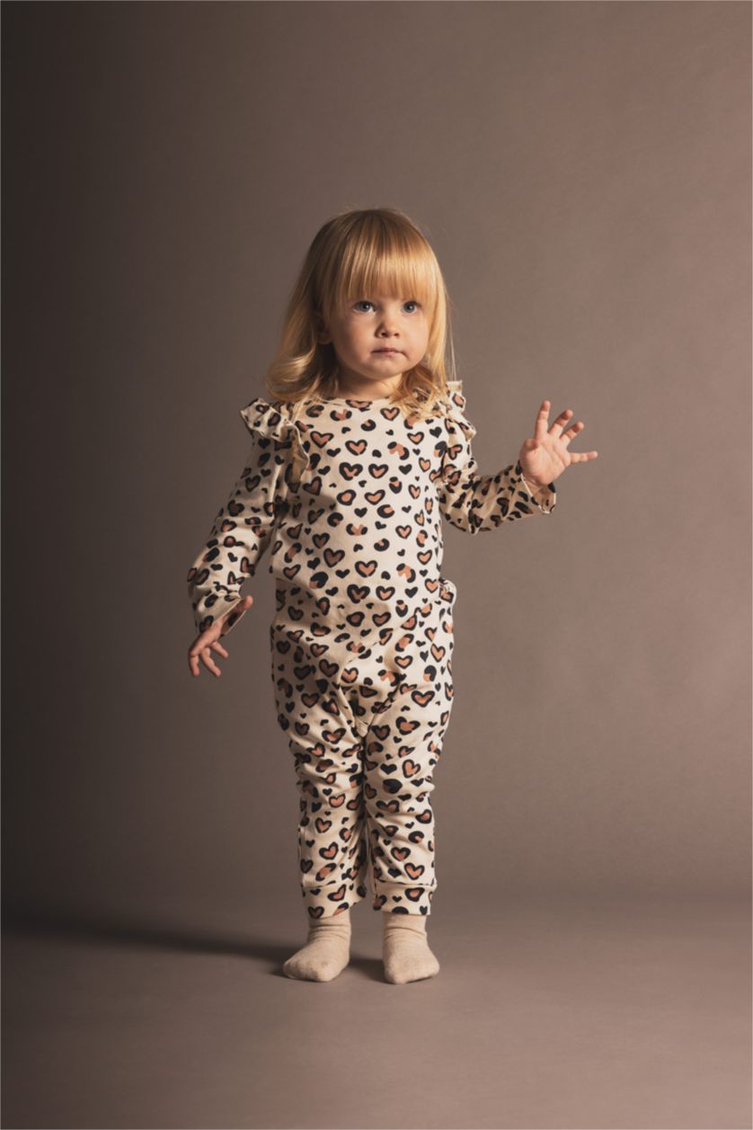 BABY GIRL Sand Regular Fit Envelope Neck Leopard Jumpsuit