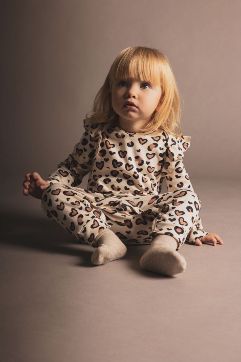 BABY GIRL Sand Regular Fit Envelope Neck Leopard Jumpsuit