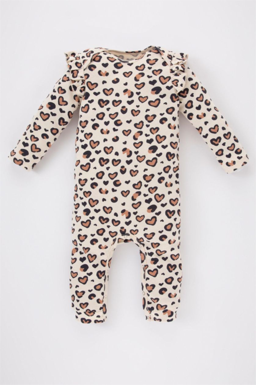 BABY GIRL Sand Regular Fit Envelope Neck Leopard Jumpsuit