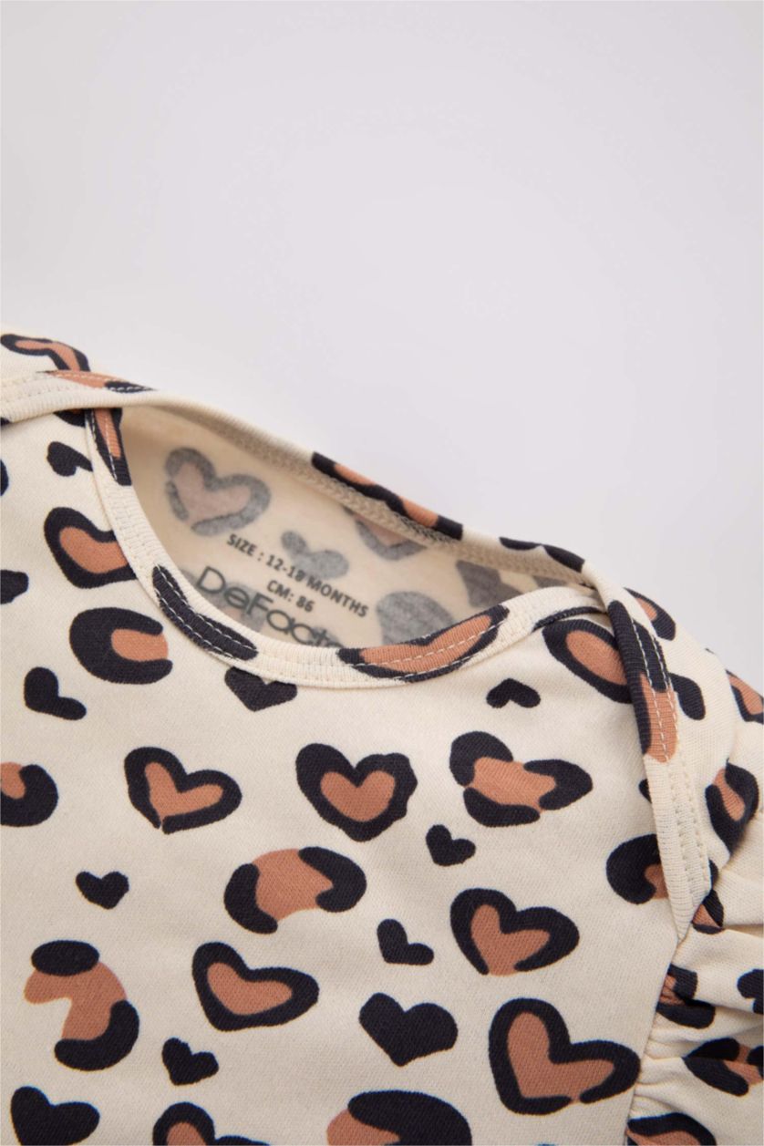 BABY GIRL Sand Regular Fit Envelope Neck Leopard Jumpsuit