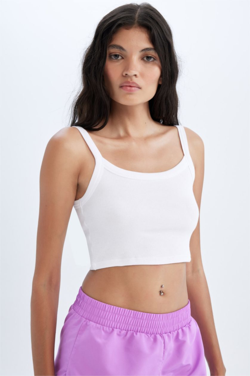 WOMAN White Regular Fit Ribbed Tank Top