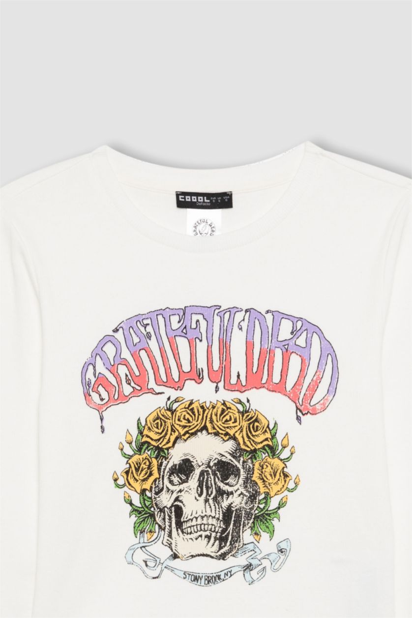 Kadın Kırık Beyaz Attack on Titan Fitted Bisiklet Yaka Fitilli Kaşkorse Uzun Kollu Tişört