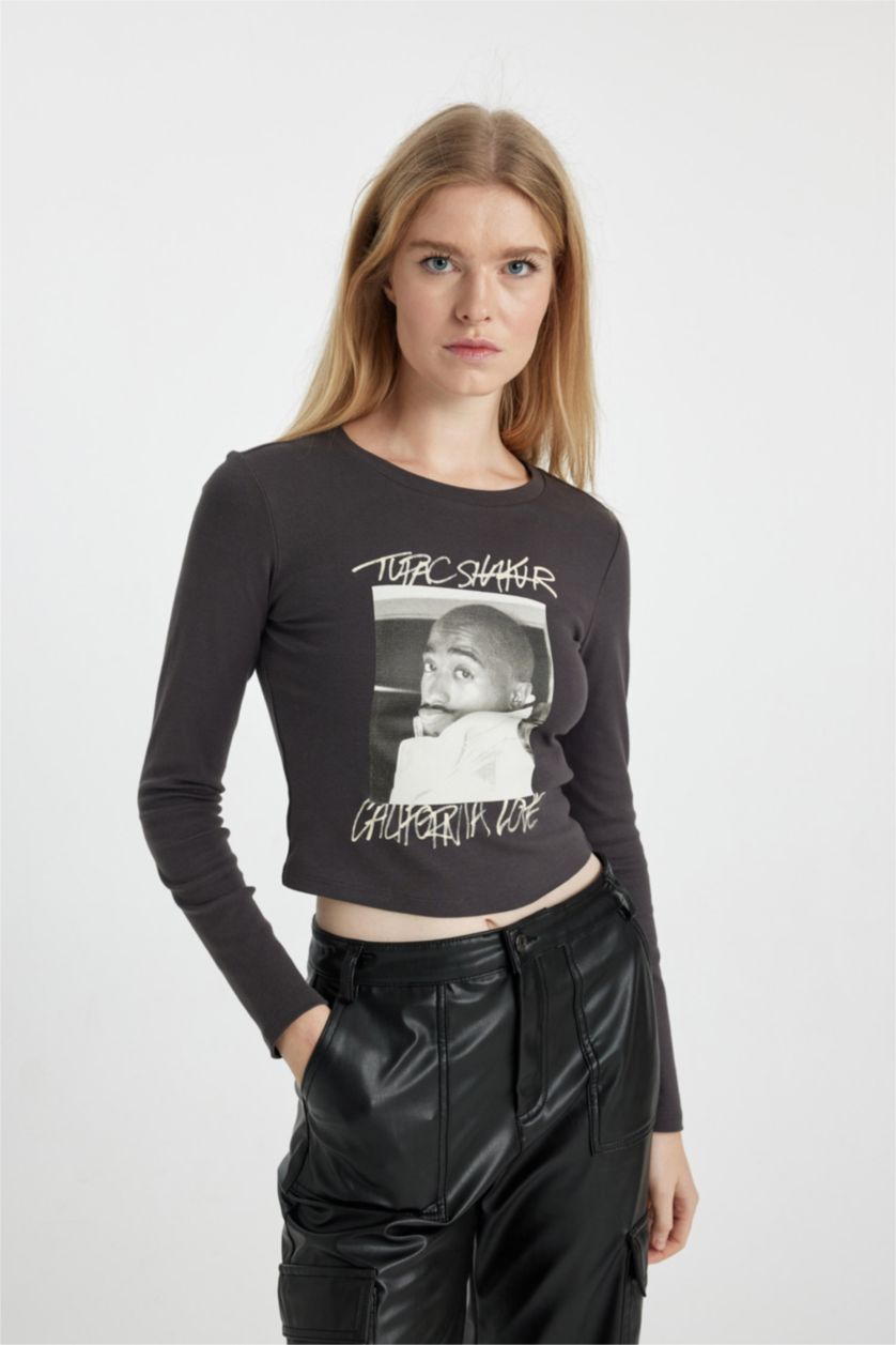 WOMAN Anthracite Tupac Shakur Fitted Crew Neck Ribbed T-Shirt