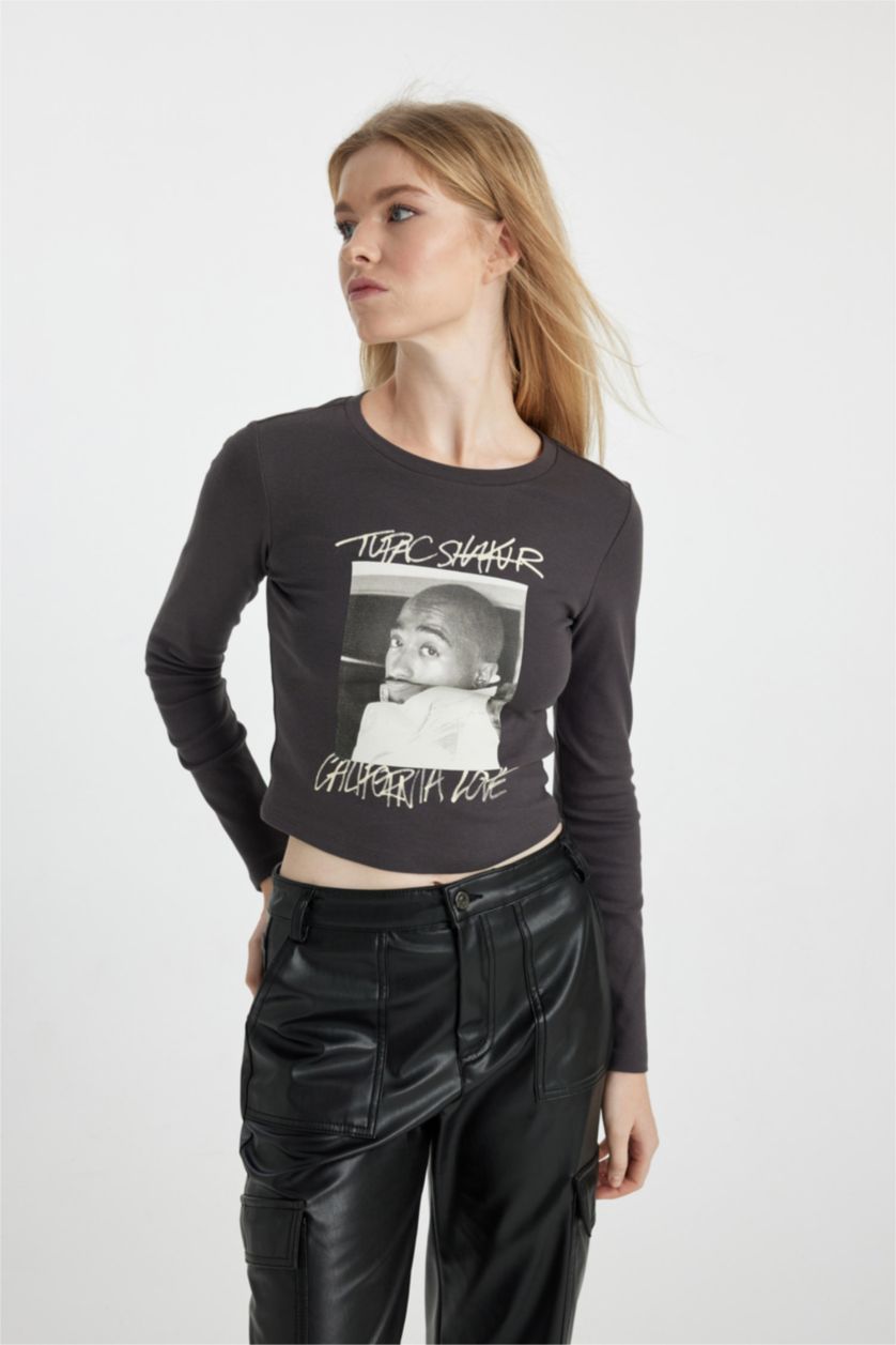 WOMAN Anthracite Tupac Shakur Fitted Crew Neck Ribbed T-Shirt
