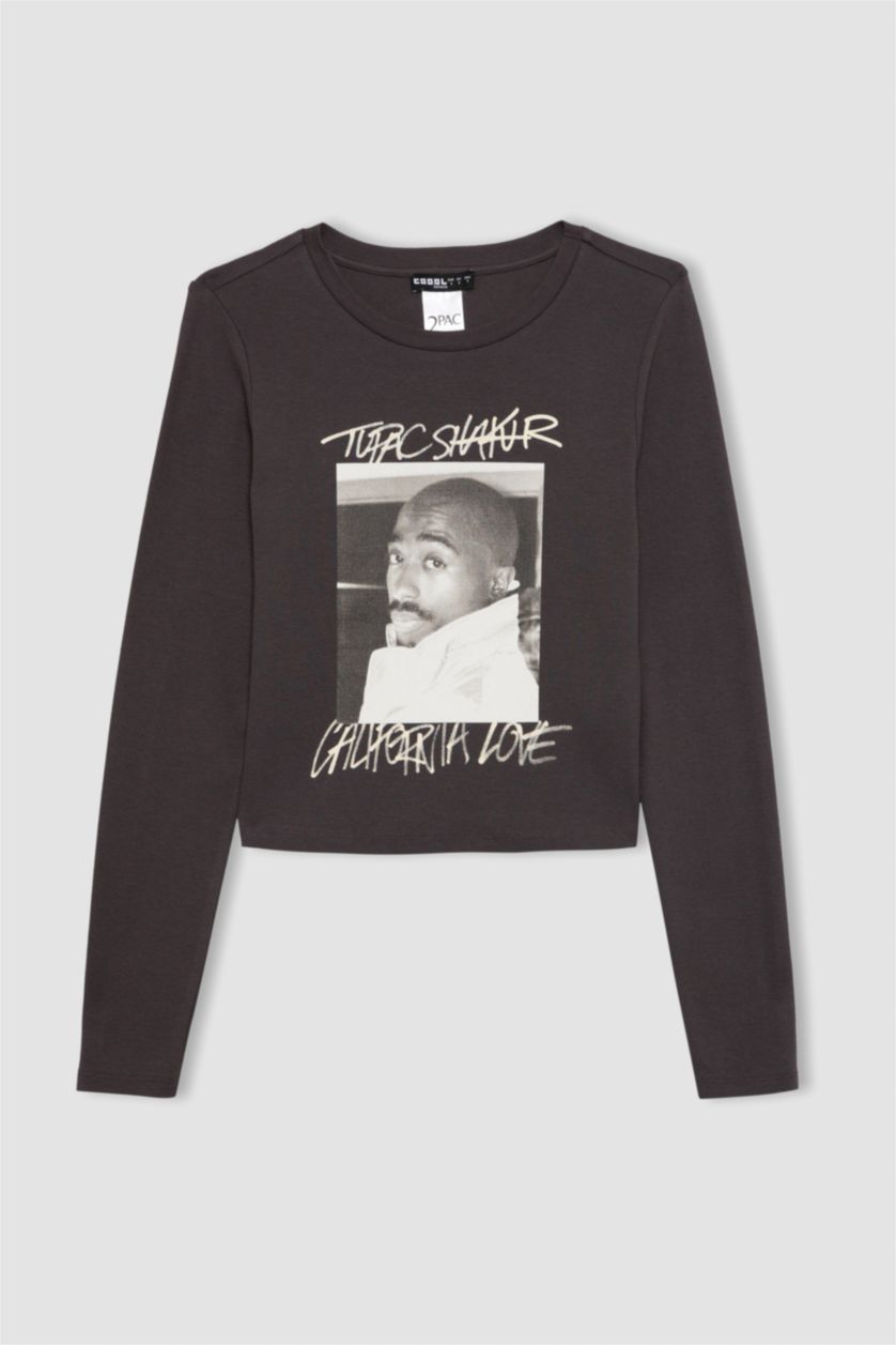 WOMAN Anthracite Tupac Shakur Fitted Crew Neck Ribbed T-Shirt
