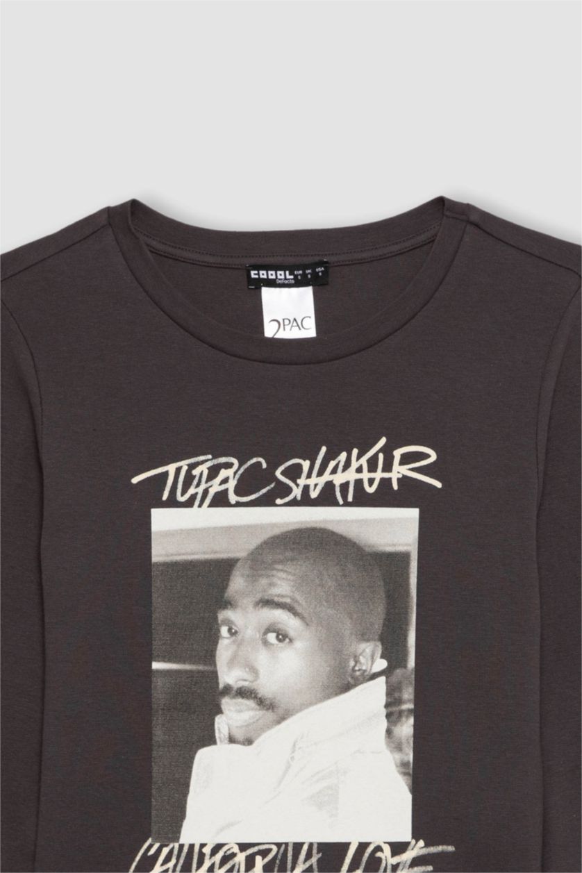 WOMAN Anthracite Tupac Shakur Fitted Crew Neck Ribbed T-Shirt