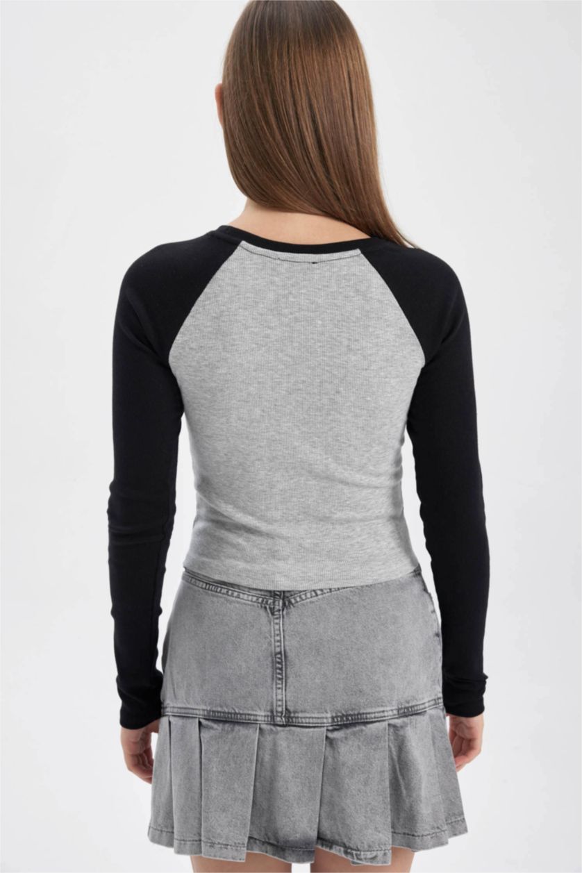 WOMAN Grey Melange Blink Fitted Crew Neck Ribbed Camisole T-Shirt