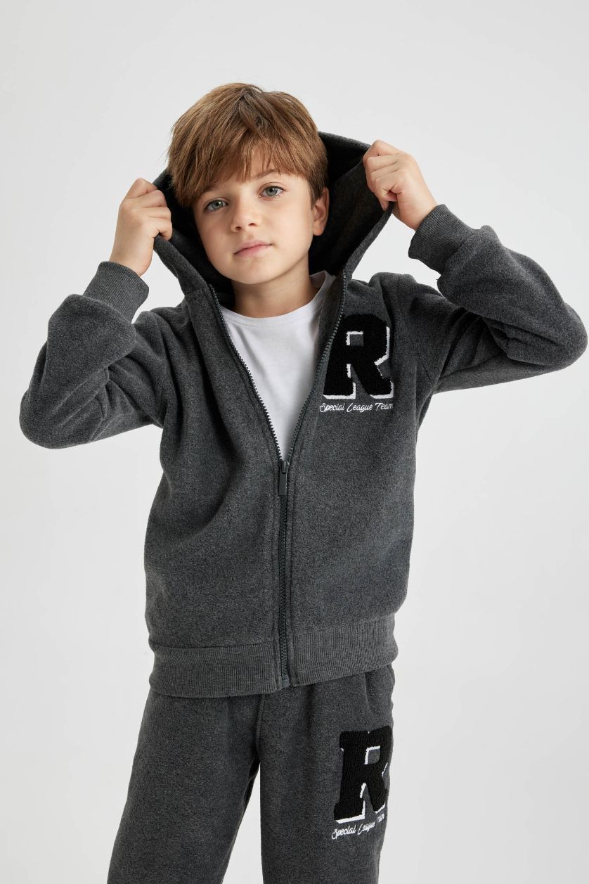 Erkek Çocuk - Genç Erkek Antrasit Melanj Erkek Çocuk Kapüşonlu Polar Fermuarlı Sweatshirt