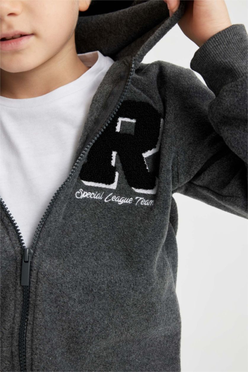 Erkek Çocuk - Genç Erkek Antrasit Melanj Erkek Çocuk Kapüşonlu Polar Fermuarlı Sweatshirt