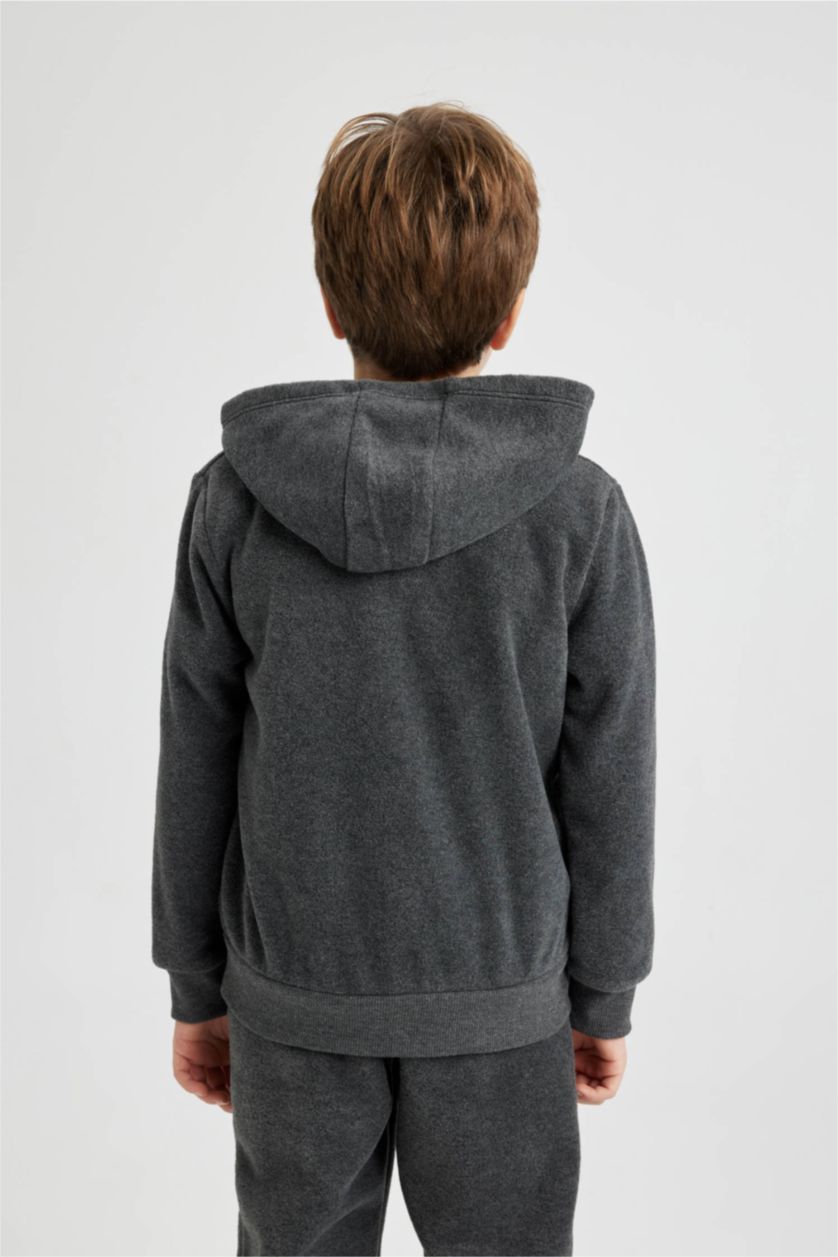 Erkek Çocuk - Genç Erkek Antrasit Melanj Erkek Çocuk Kapüşonlu Polar Fermuarlı Sweatshirt