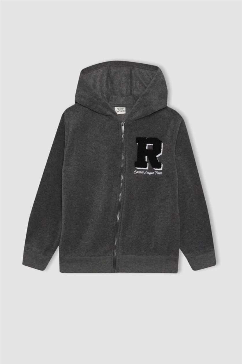 Erkek Çocuk - Genç Erkek Antrasit Melanj Erkek Çocuk Kapüşonlu Polar Fermuarlı Sweatshirt