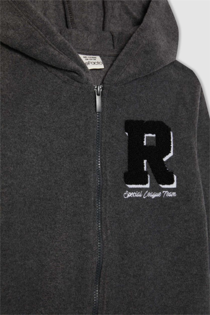 Erkek Çocuk - Genç Erkek Antrasit Melanj Erkek Çocuk Kapüşonlu Polar Fermuarlı Sweatshirt