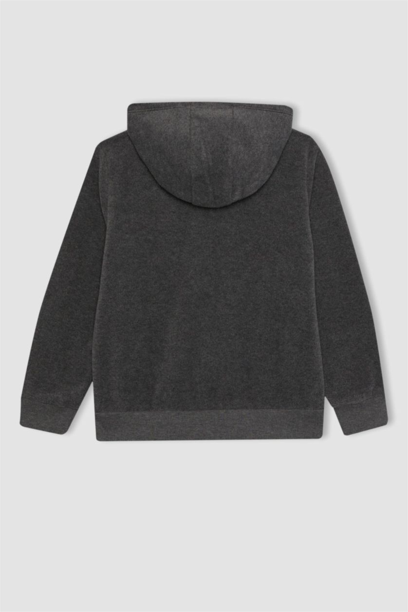 Erkek Çocuk - Genç Erkek Antrasit Melanj Erkek Çocuk Kapüşonlu Polar Fermuarlı Sweatshirt