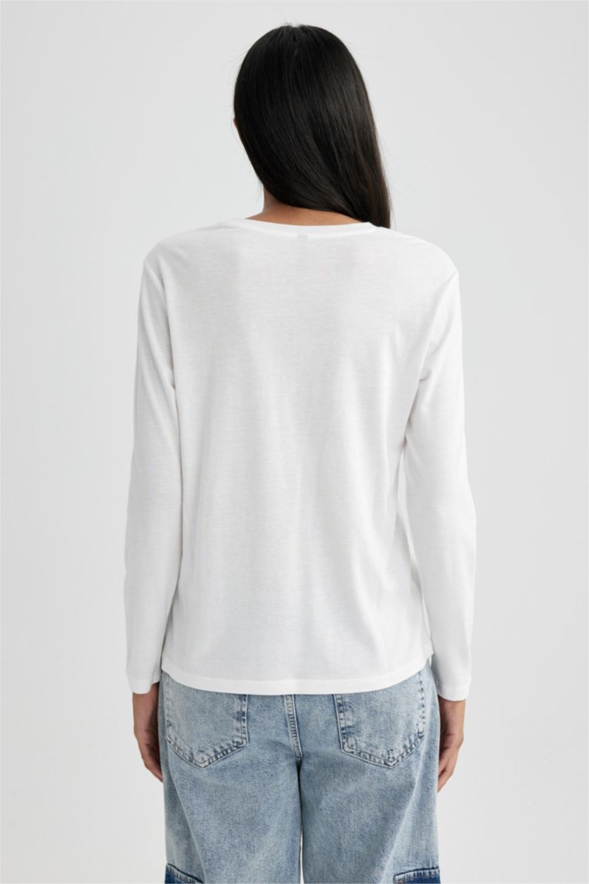 WOMAN Ecru Regular Fit Crew Neck Printed Long Sleeve T-Shirt