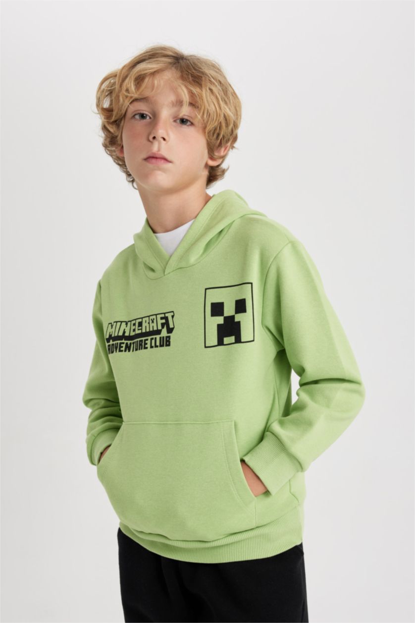 Boys & Teens Light Green Regular Fit Minecraft Licensed Crew Neck Sweatshirt